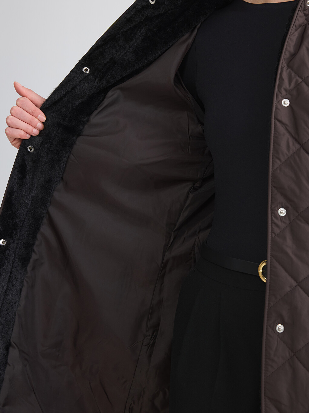 Femër Ngjyre Kafe Pallto Puffer-3