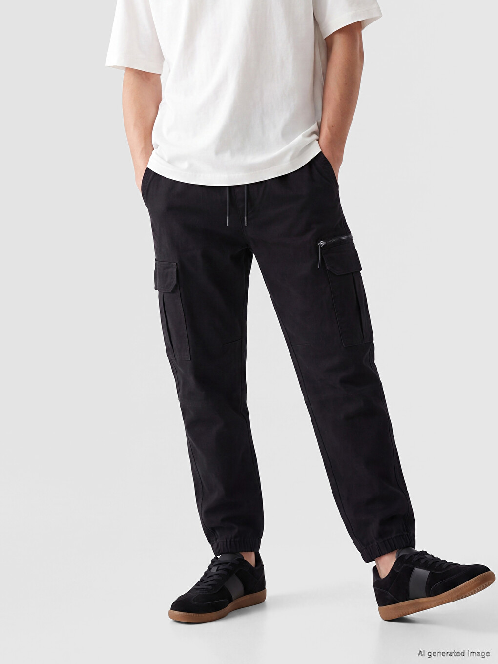 Elastic Waist Standard Fit Men's Cargo Trousers