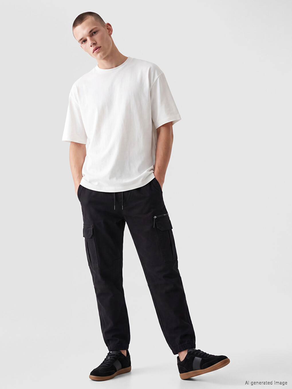 Elastic Waist Standard Fit Men's Cargo Trousers-1