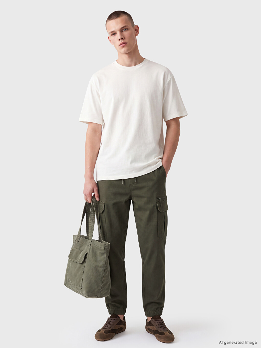 Haki Regular Fit Erkek Kargo Pantolon-1