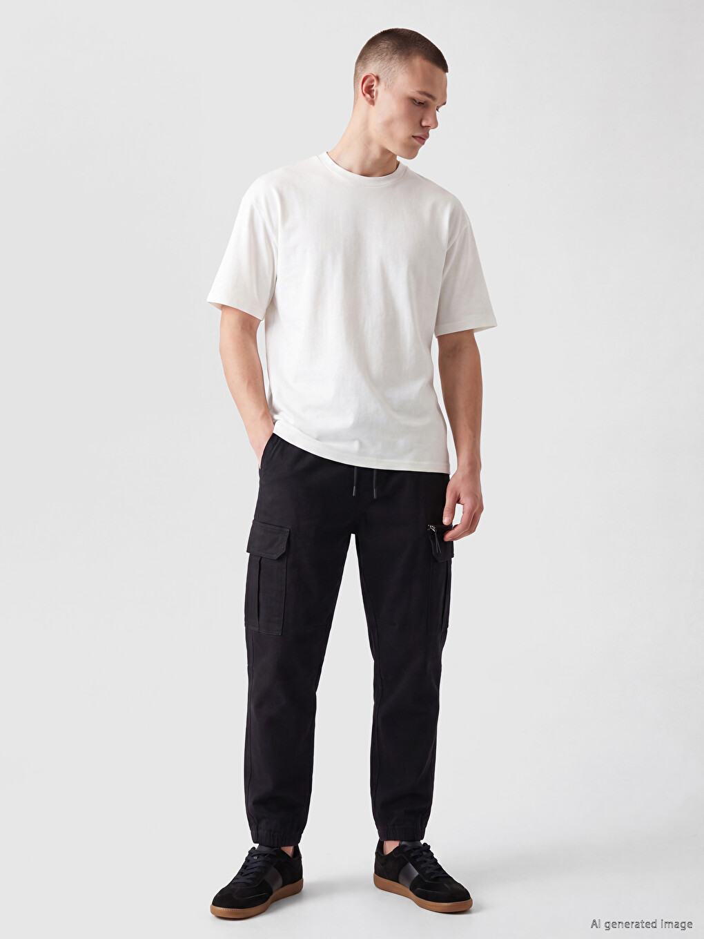 Siyah Regular Fit Erkek Kargo Pantolon-1