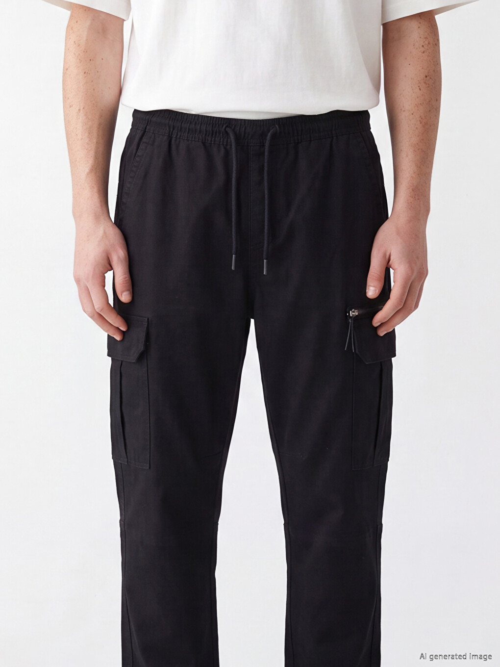Siyah Regular Fit Erkek Kargo Pantolon-2