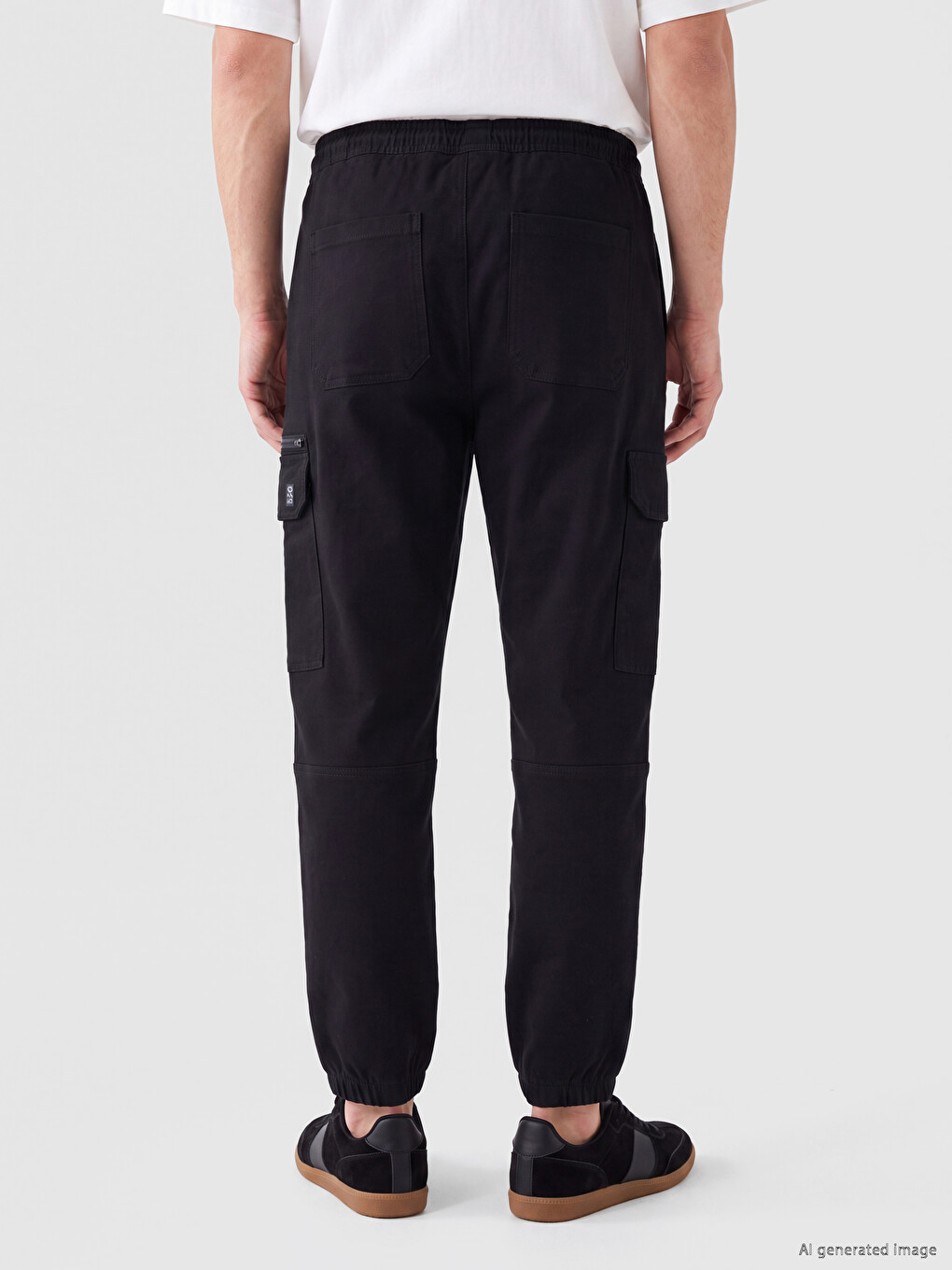 Siyah Regular Fit Erkek Kargo Pantolon-3