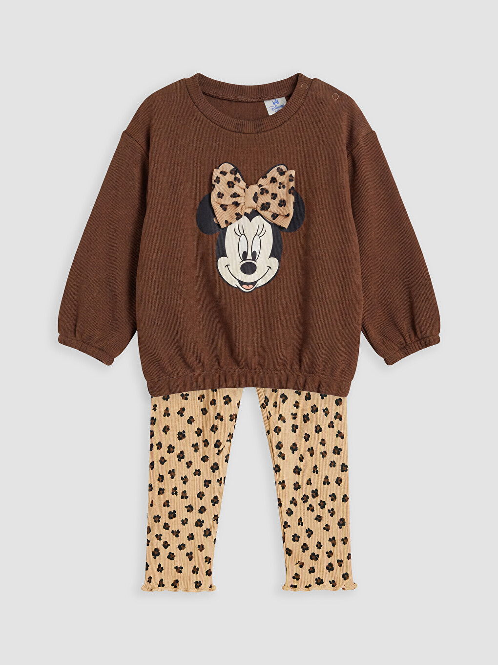 Kahverengi Minnie Mouse Baskılı Kız Bebek Takım