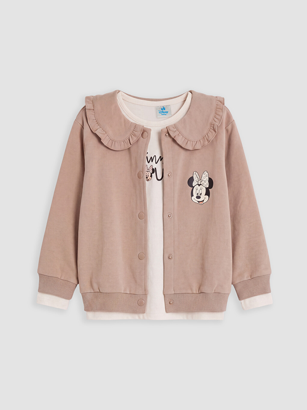 Bej Minnie Mouse Baskılı Kız Bebek Takım