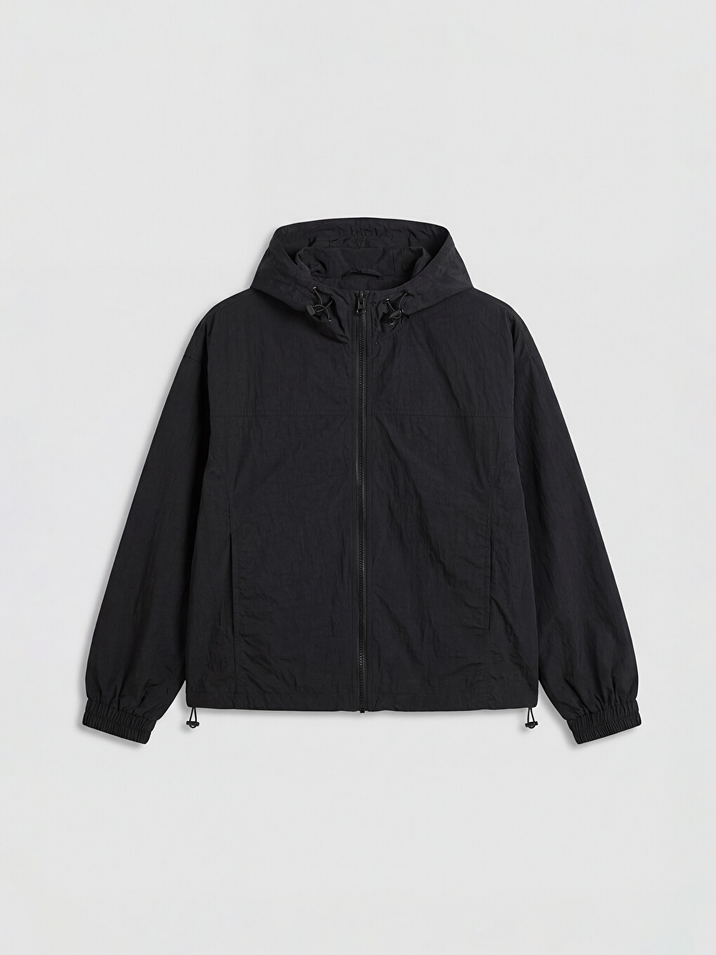 Siyah Kapüşonlu Oversize Kadın Yağmurluk-5
