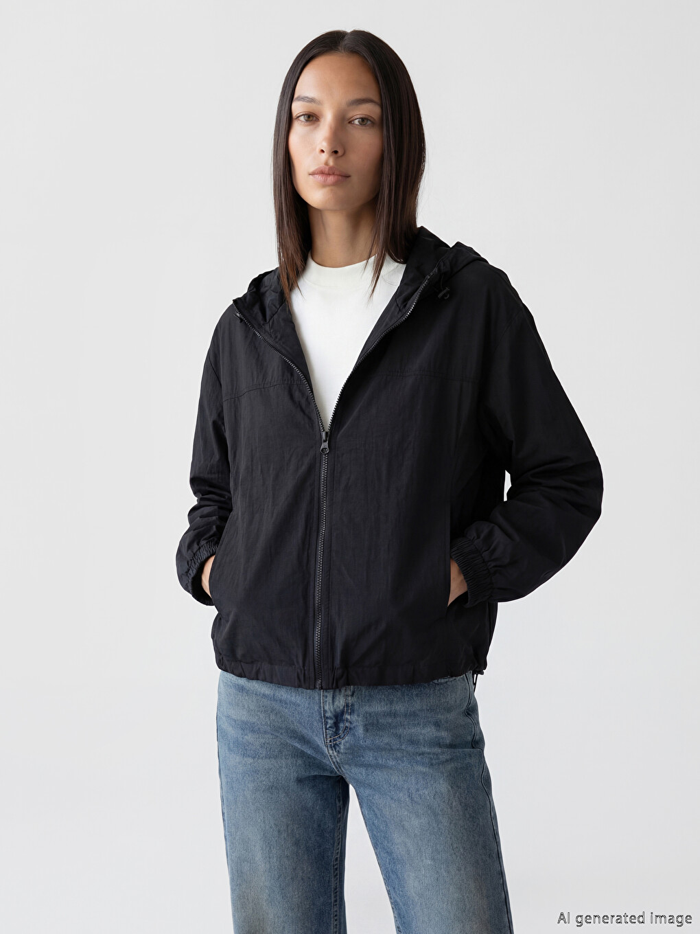 Siyah Kapüşonlu Oversize Kadın Yağmurluk