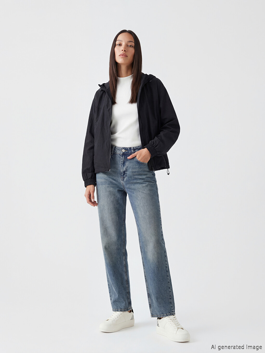 Siyah Kapüşonlu Oversize Kadın Yağmurluk-1