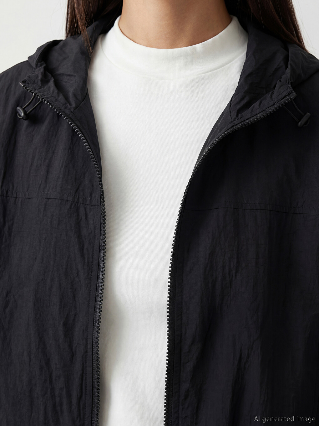 Siyah Kapüşonlu Oversize Kadın Yağmurluk-2