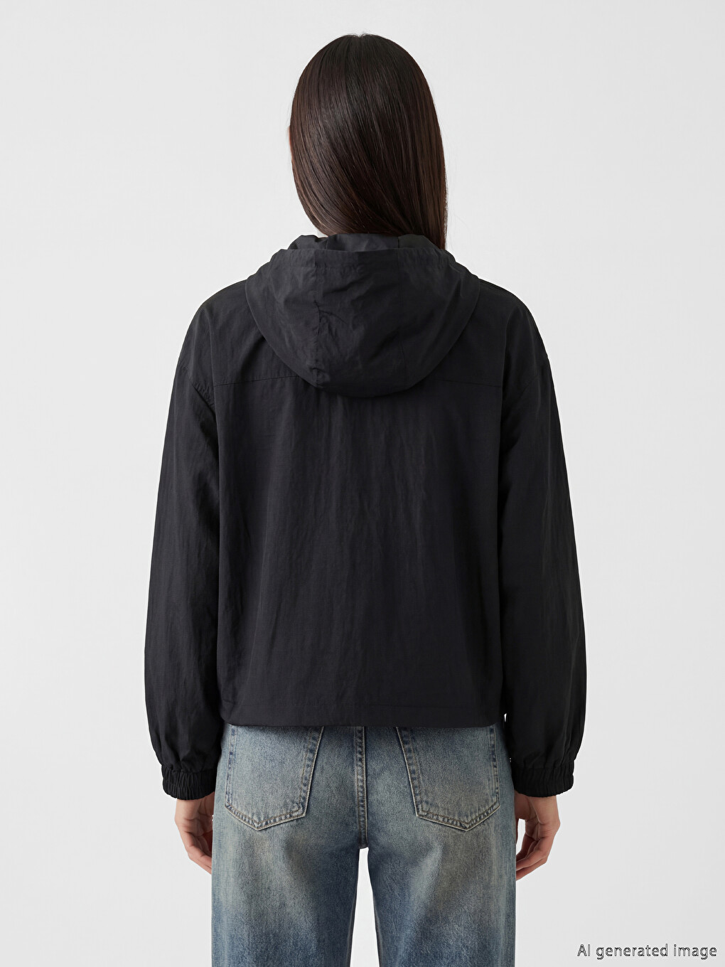 Siyah Kapüşonlu Oversize Kadın Yağmurluk-4