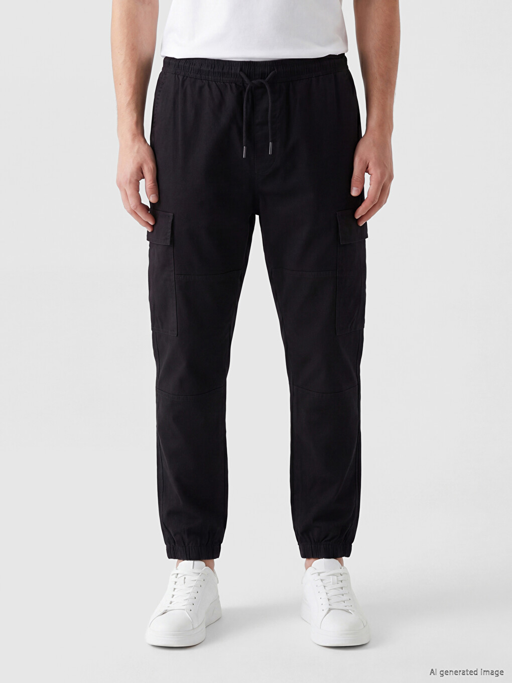 Siyah Regular Fit Gabardin Erkek Kargo Pantolon