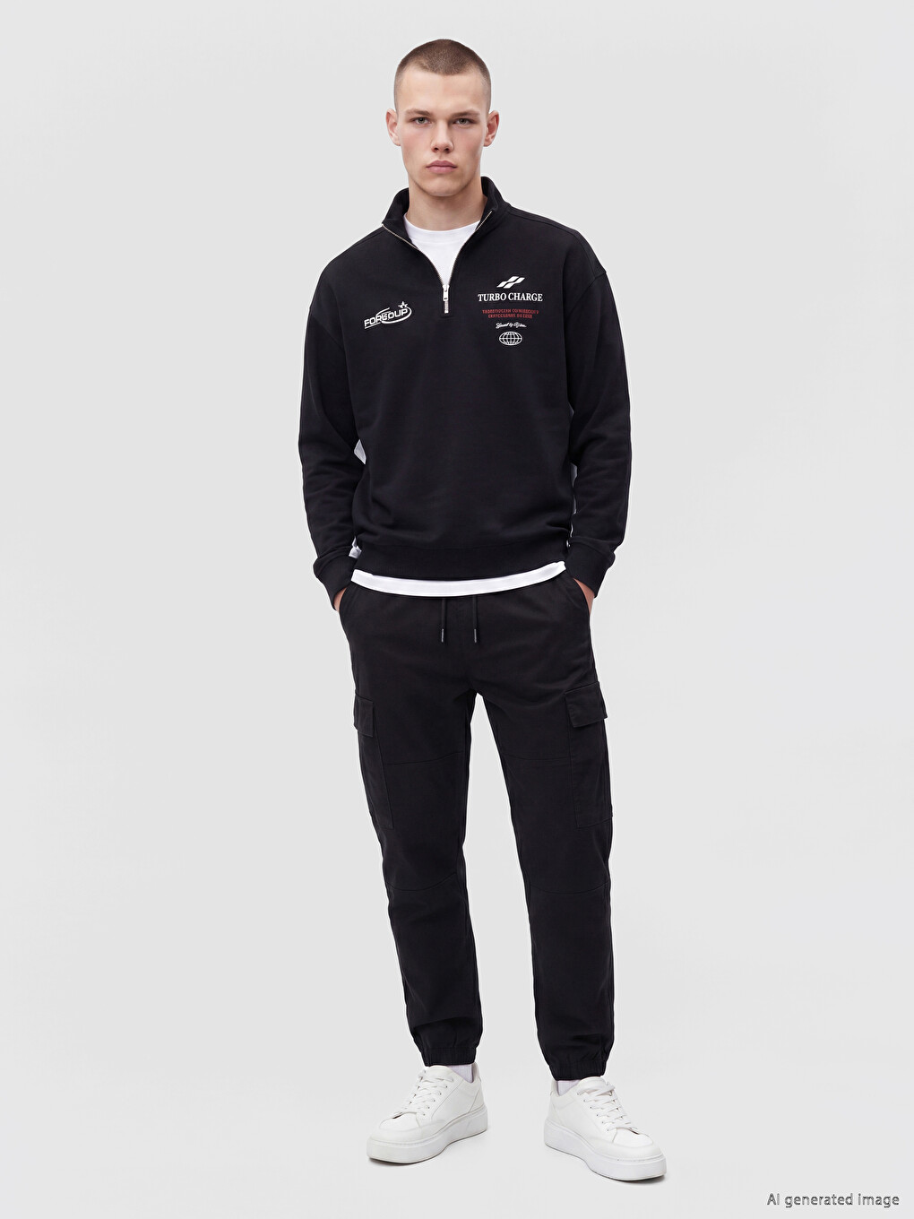 Siyah Regular Fit Gabardin Erkek Kargo Pantolon-1