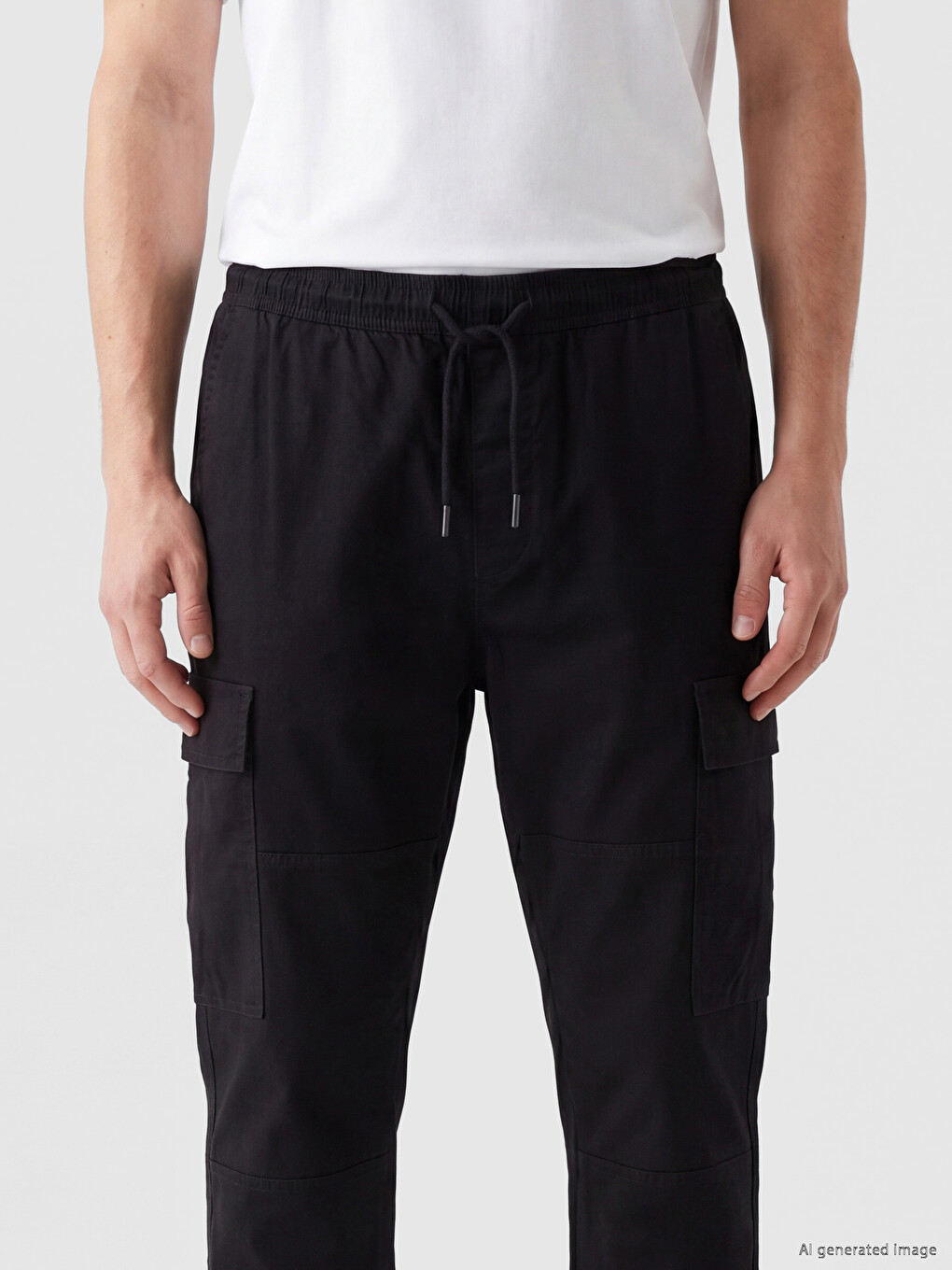 Siyah Regular Fit Gabardin Erkek Kargo Pantolon-2
