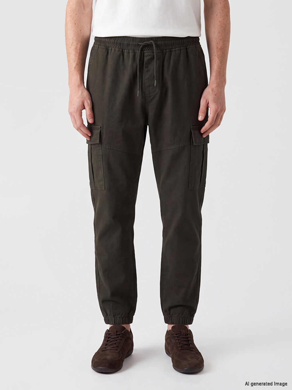 Yeşil Regular Fit Gabardin Erkek Kargo Pantolon-1