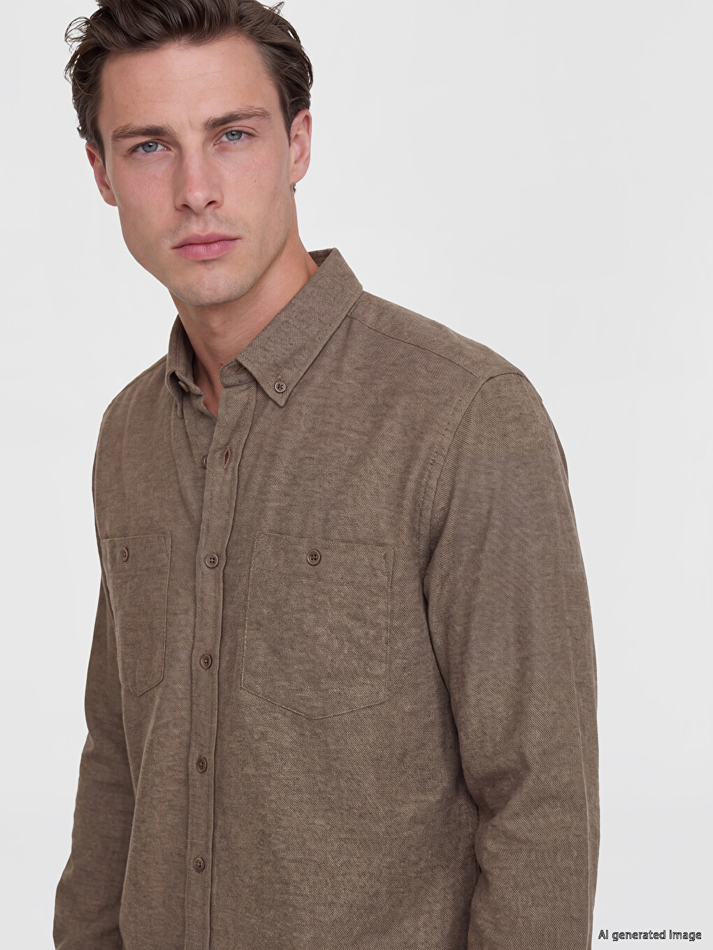 Kahverengi Regular Fit Gabardin Erkek Gömlek