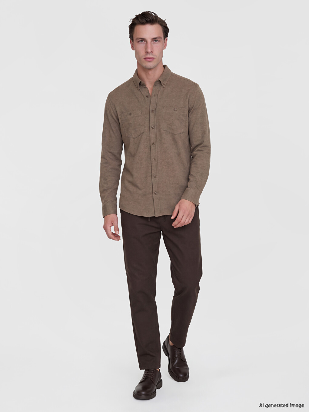 Kahverengi Regular Fit Gabardin Erkek Gömlek-1