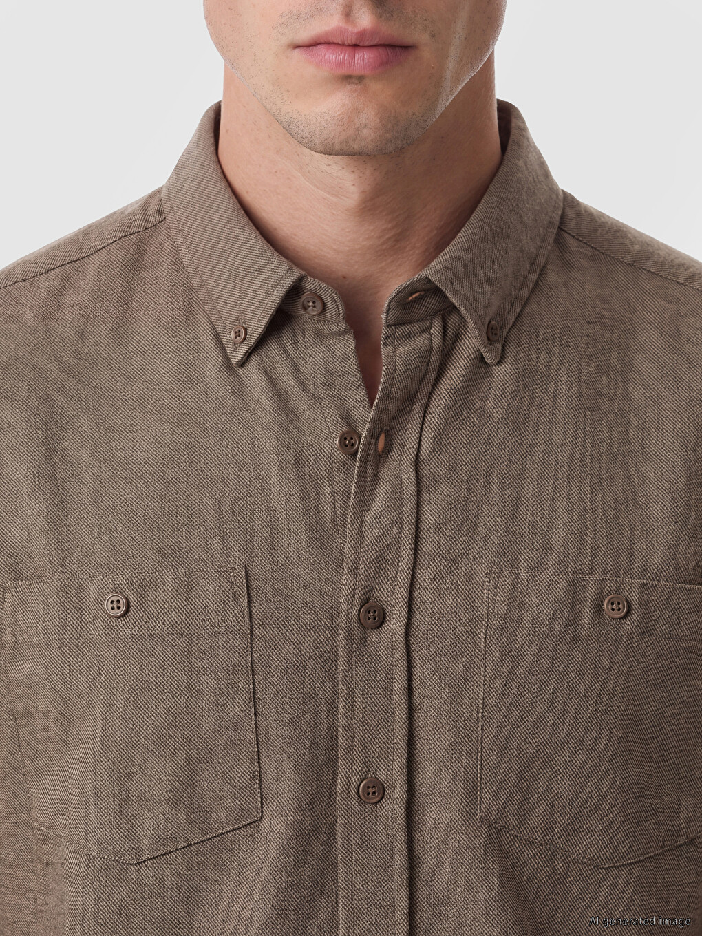 Kahverengi Regular Fit Gabardin Erkek Gömlek-2