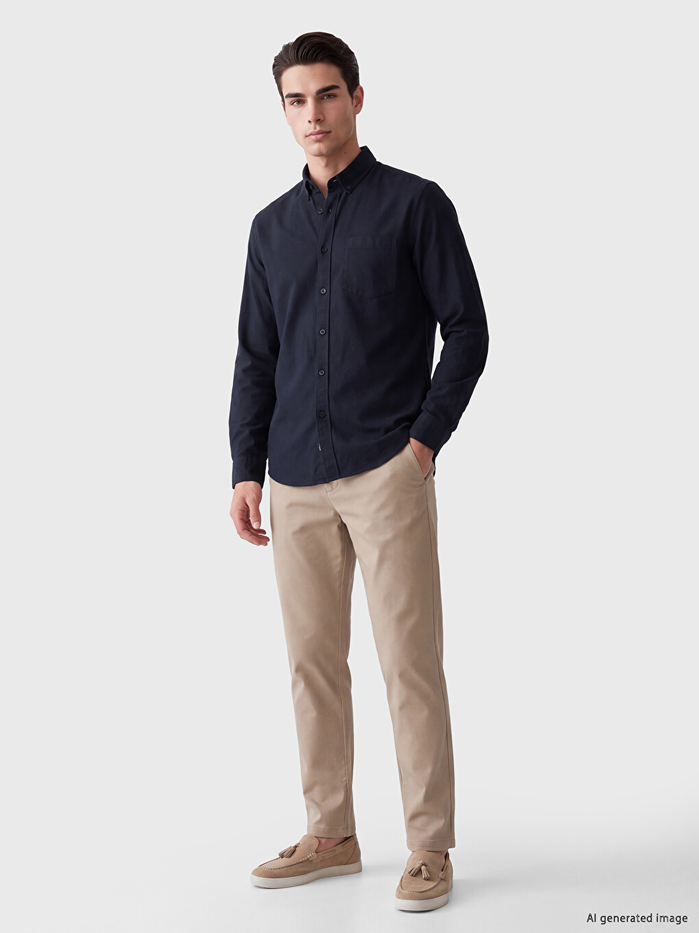 Lacivert Regular Fit Poplin Erkek Gömlek-1