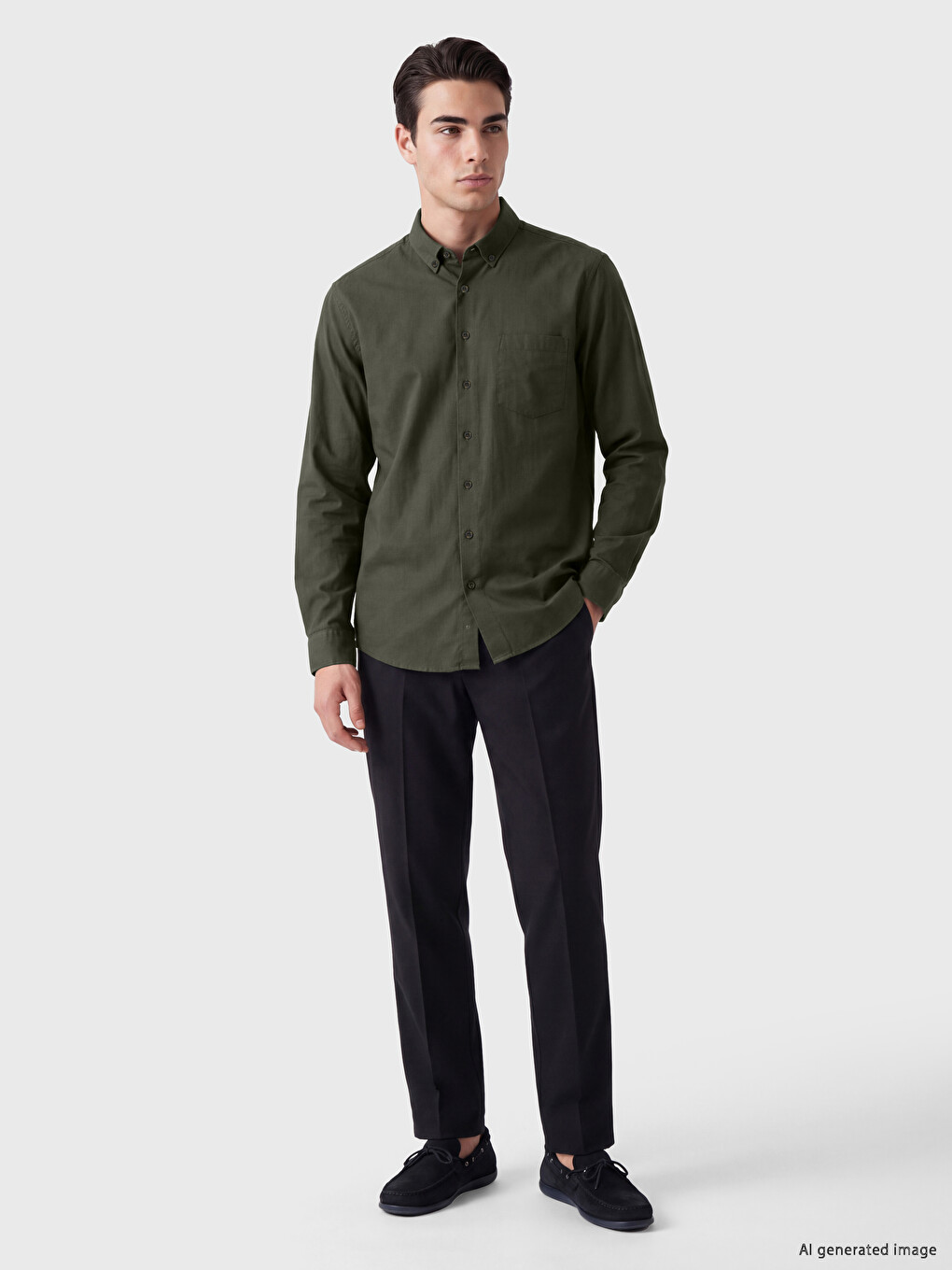 Yeşil Regular Fit Poplin Erkek Gömlek-1