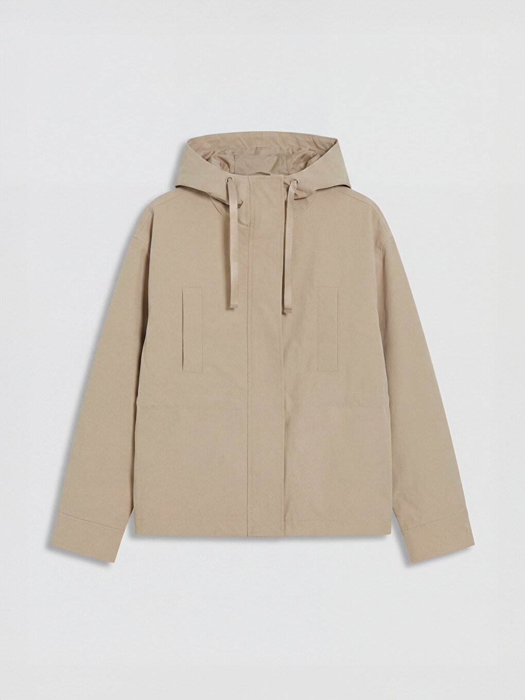 Bej Kapüşonlu Oversize Kadın Yağmurluk-3