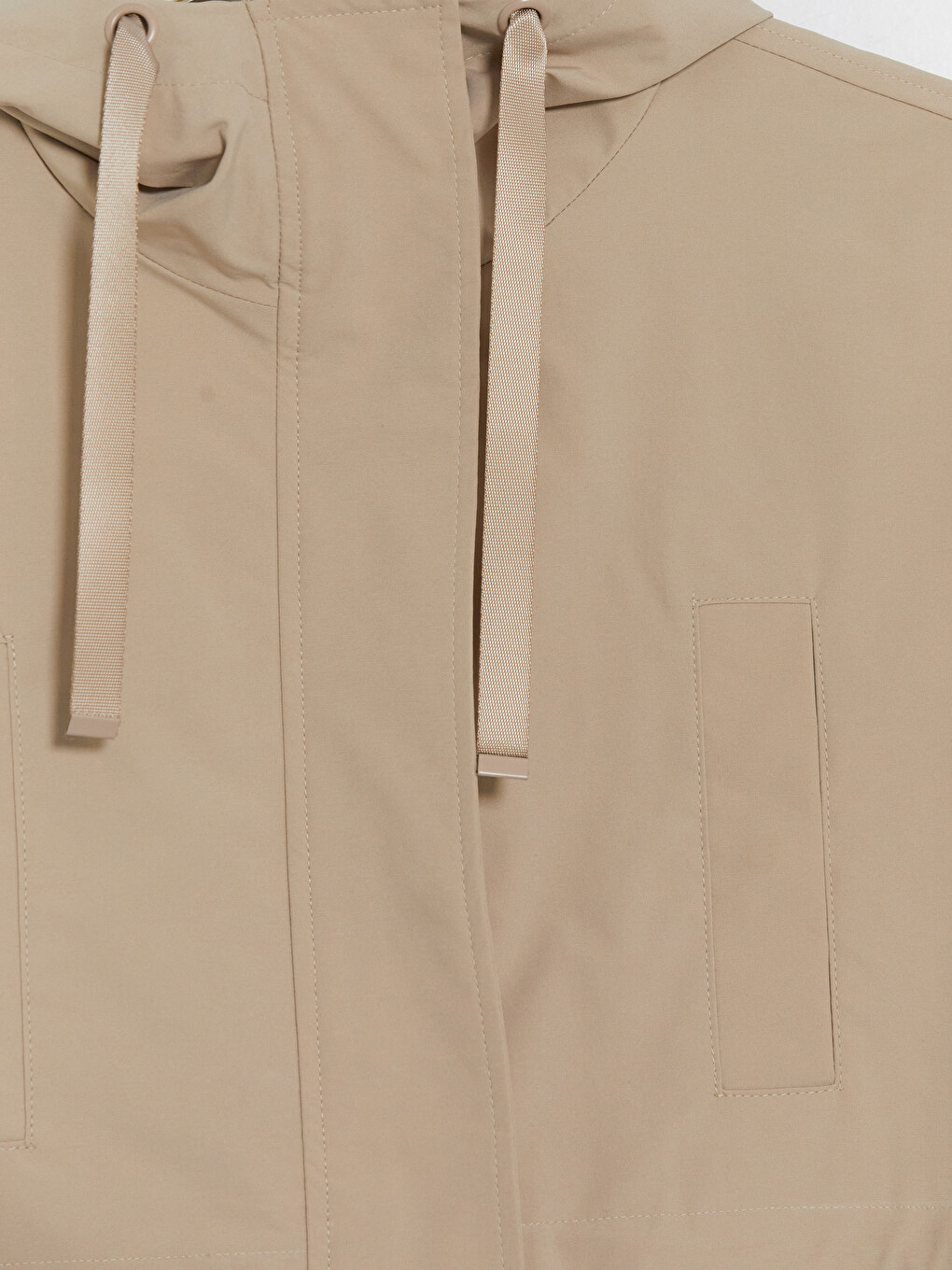 Bej Kapüşonlu Oversize Kadın Yağmurluk-5