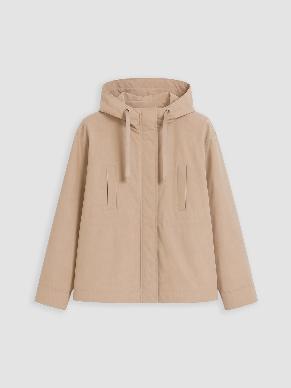 Bej Kapüşonlu Oversize Kadın Yağmurluk-5