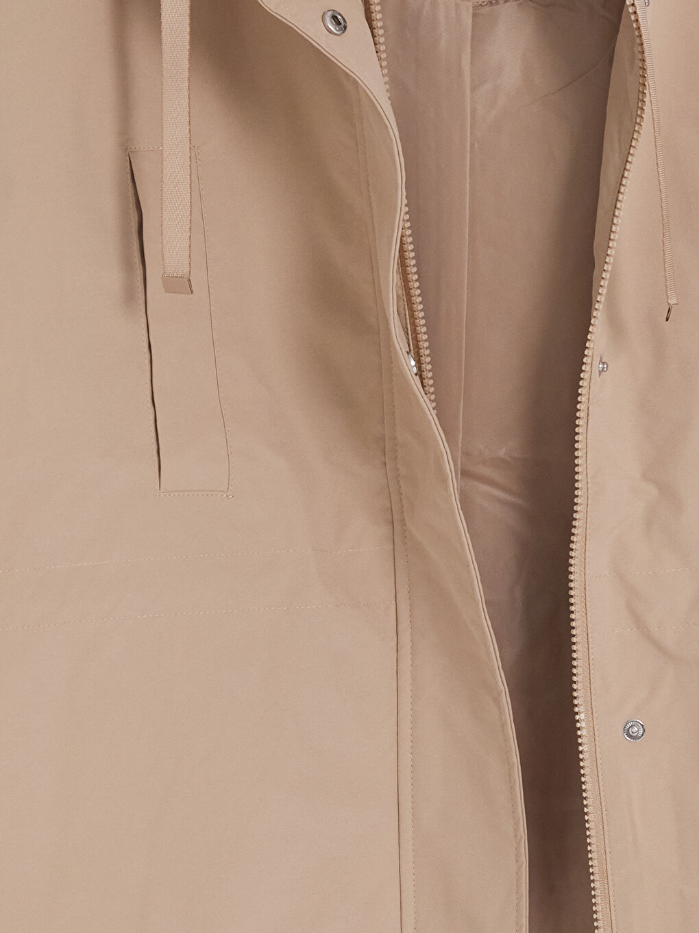 Bej Kapüşonlu Oversize Kadın Yağmurluk-8