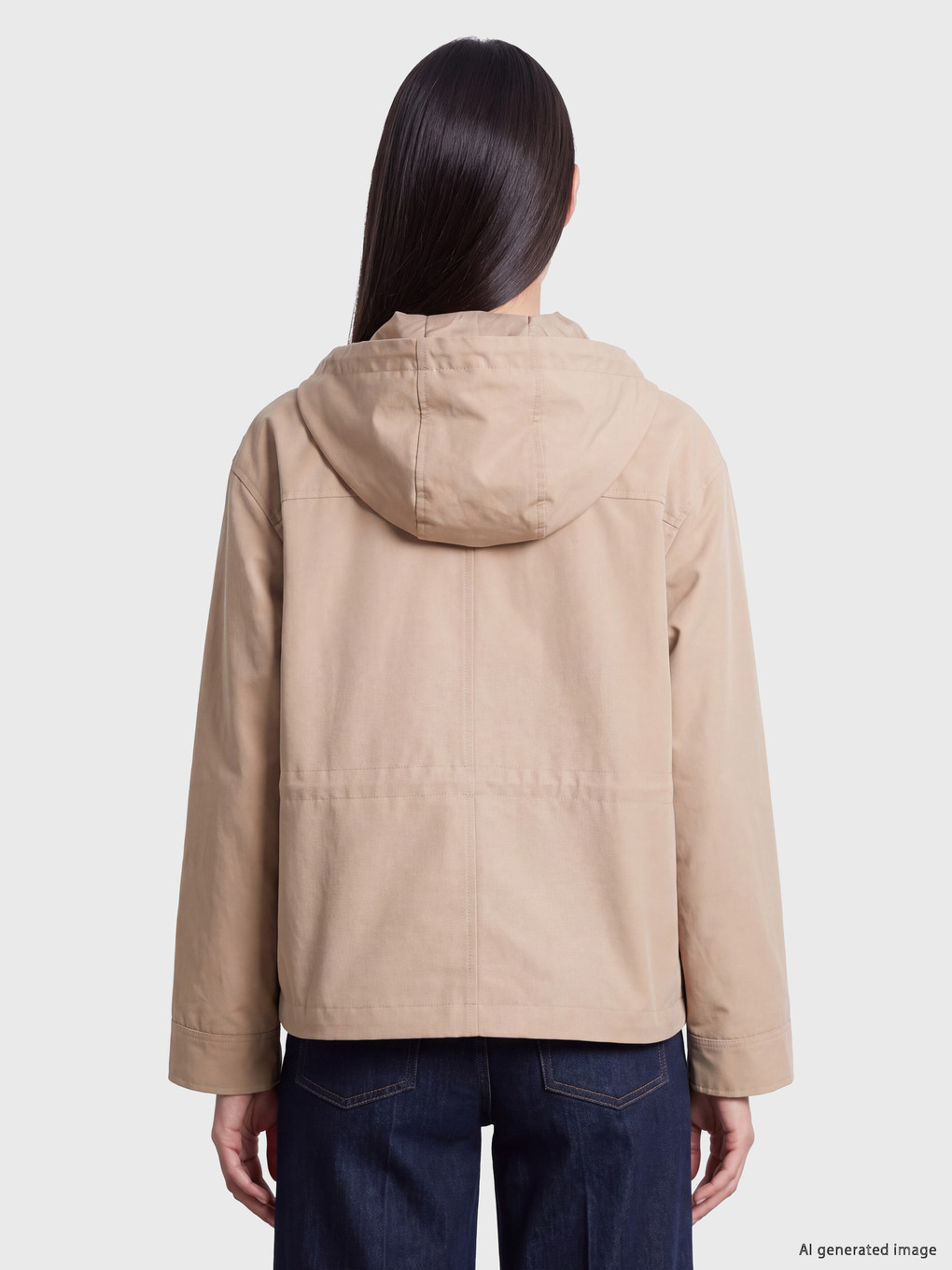 Bej Kapüşonlu Oversize Kadın Yağmurluk-3