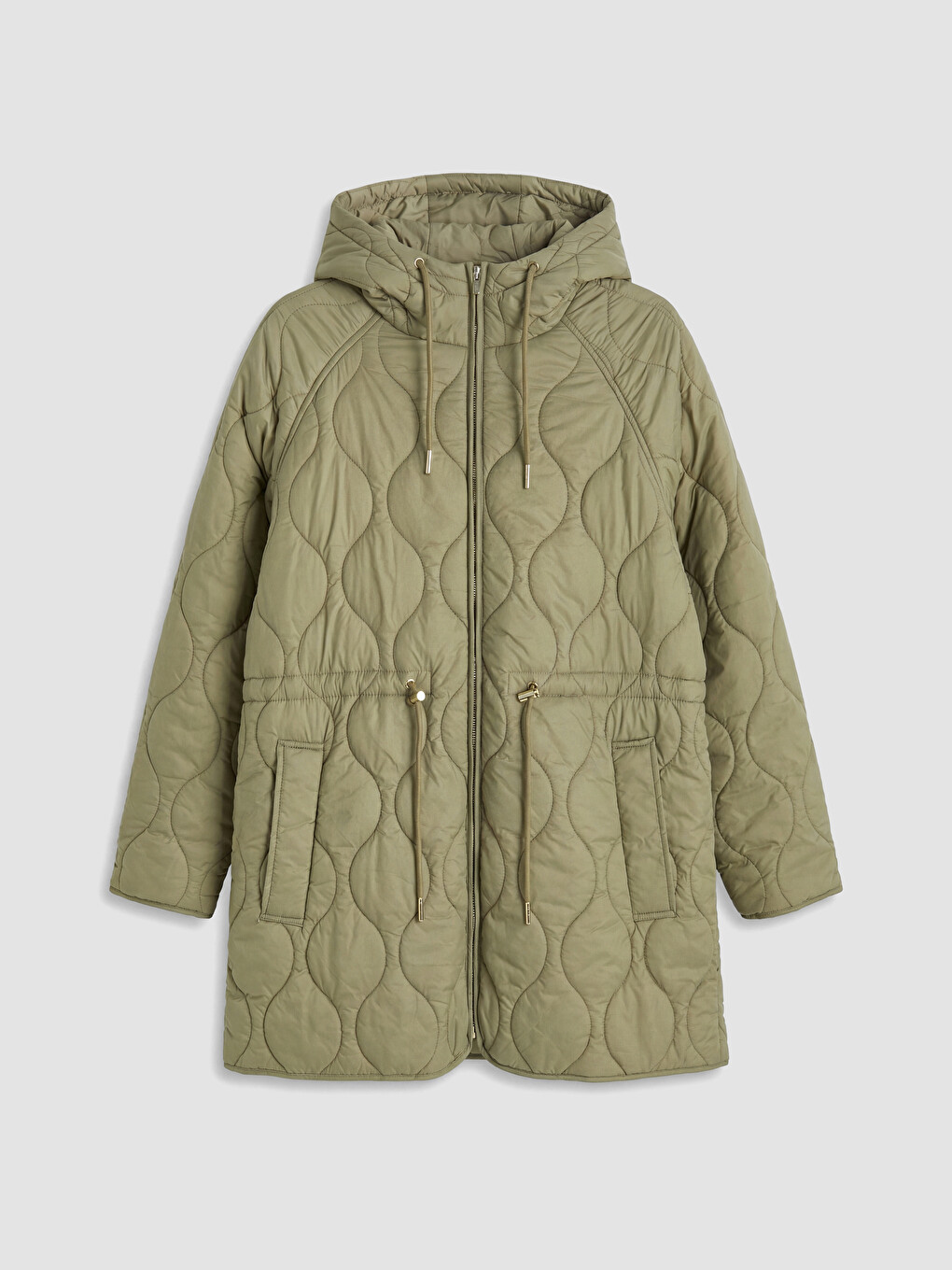 Haki Kapüşonlu Oversize Kadın Şişme Mont-4