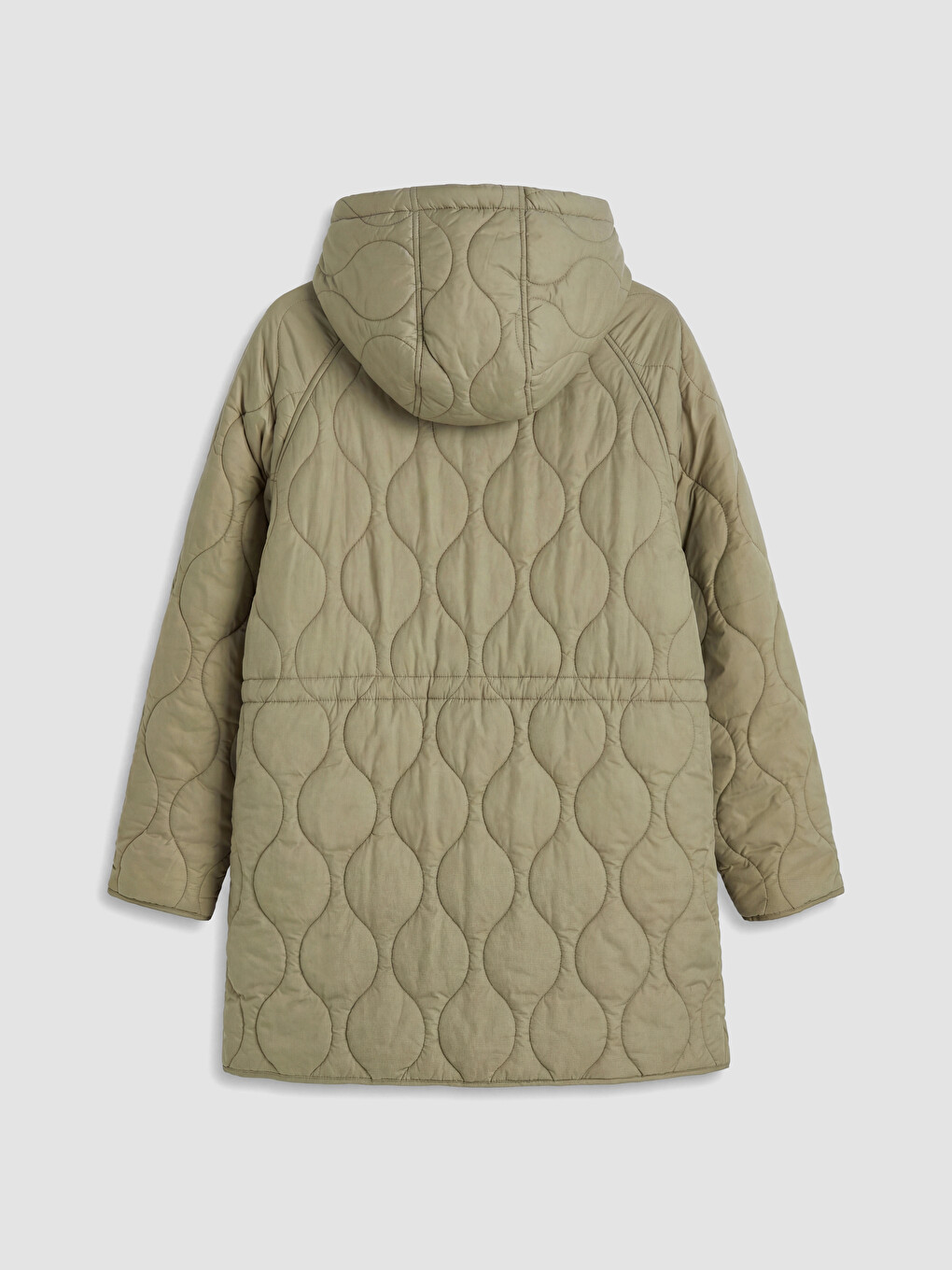 Haki Kapüşonlu Oversize Kadın Şişme Mont-7