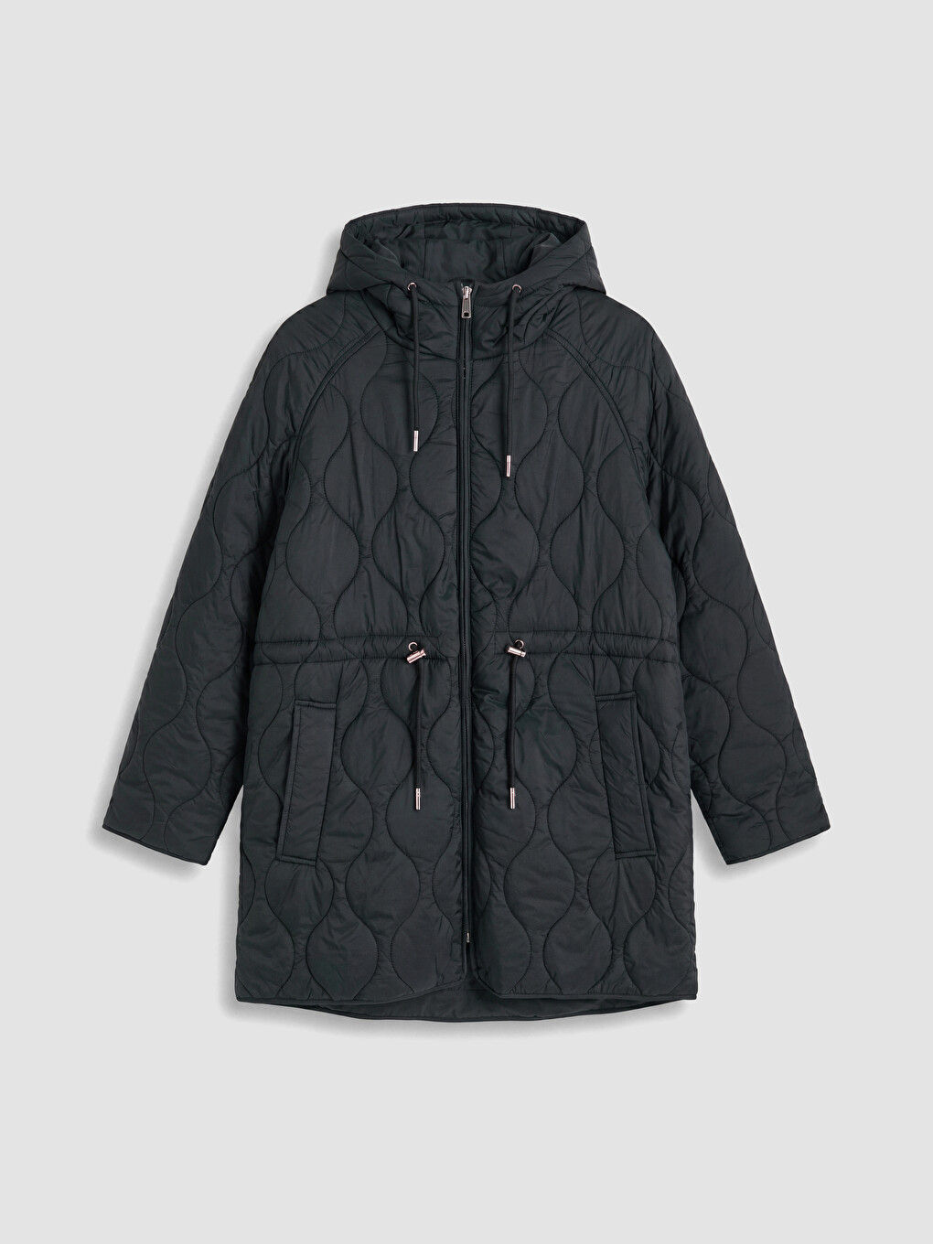 Siyah Kapüşonlu Oversize Kadın Şişme Mont-4