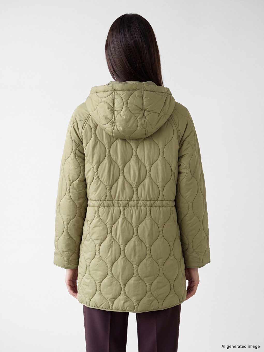 Haki Kapüşonlu Oversize Kadın Şişme Mont-3
