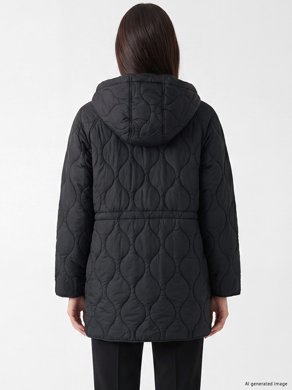 Siyah Kapüşonlu Oversize Kadın Şişme Mont-3
