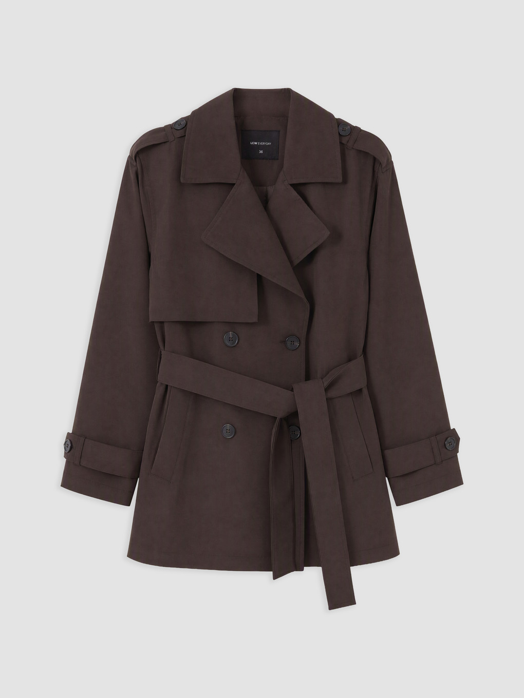 Double Breasted Collar Waist Belted Women's Trench Coat-3