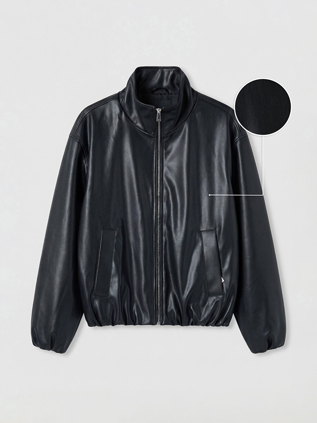 Siyah Oversize Kadın Bomber Deri Görünümlü Ceket-3