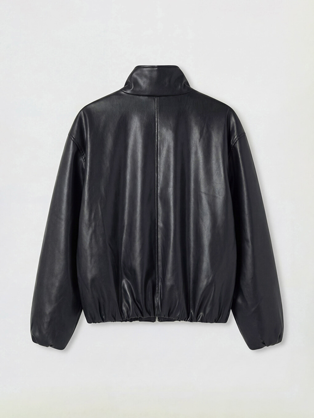 Siyah Oversize Kadın Bomber Deri Görünümlü Ceket-4