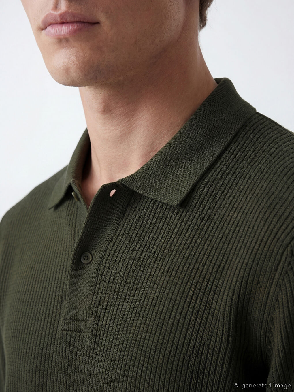 Haki Polo Yaka Erkek Sweatshirt-2