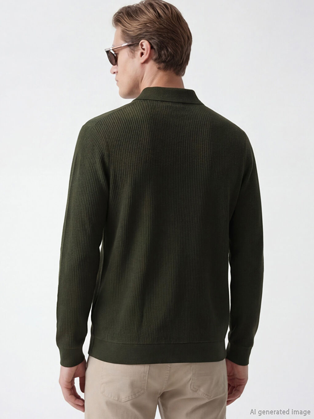 Haki Polo Yaka Erkek Sweatshirt-3