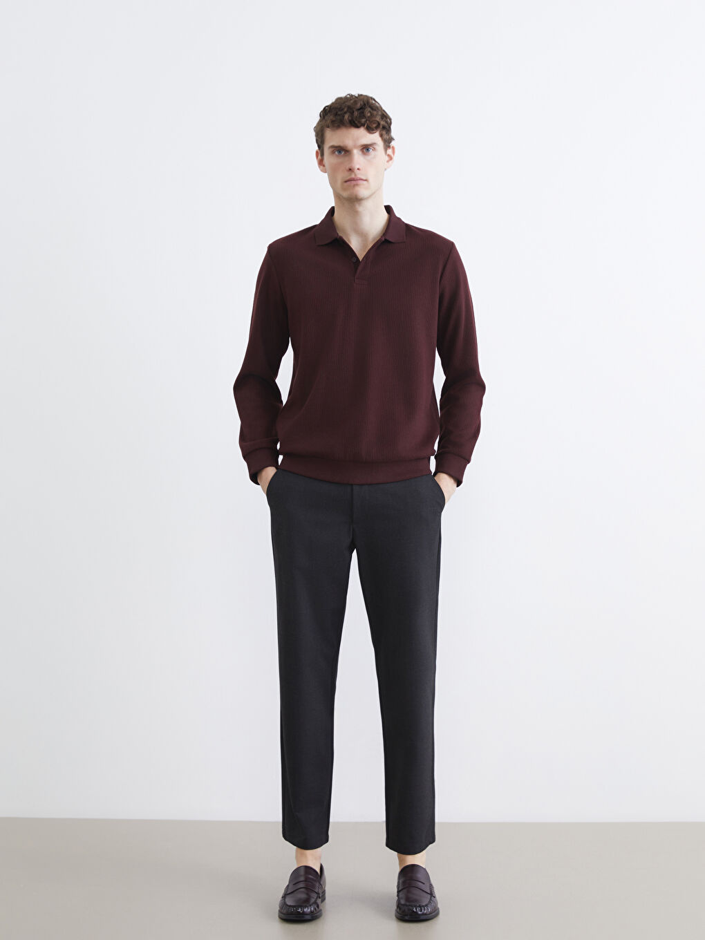 Mürdüm Polo Yaka Erkek Sweatshirt-1