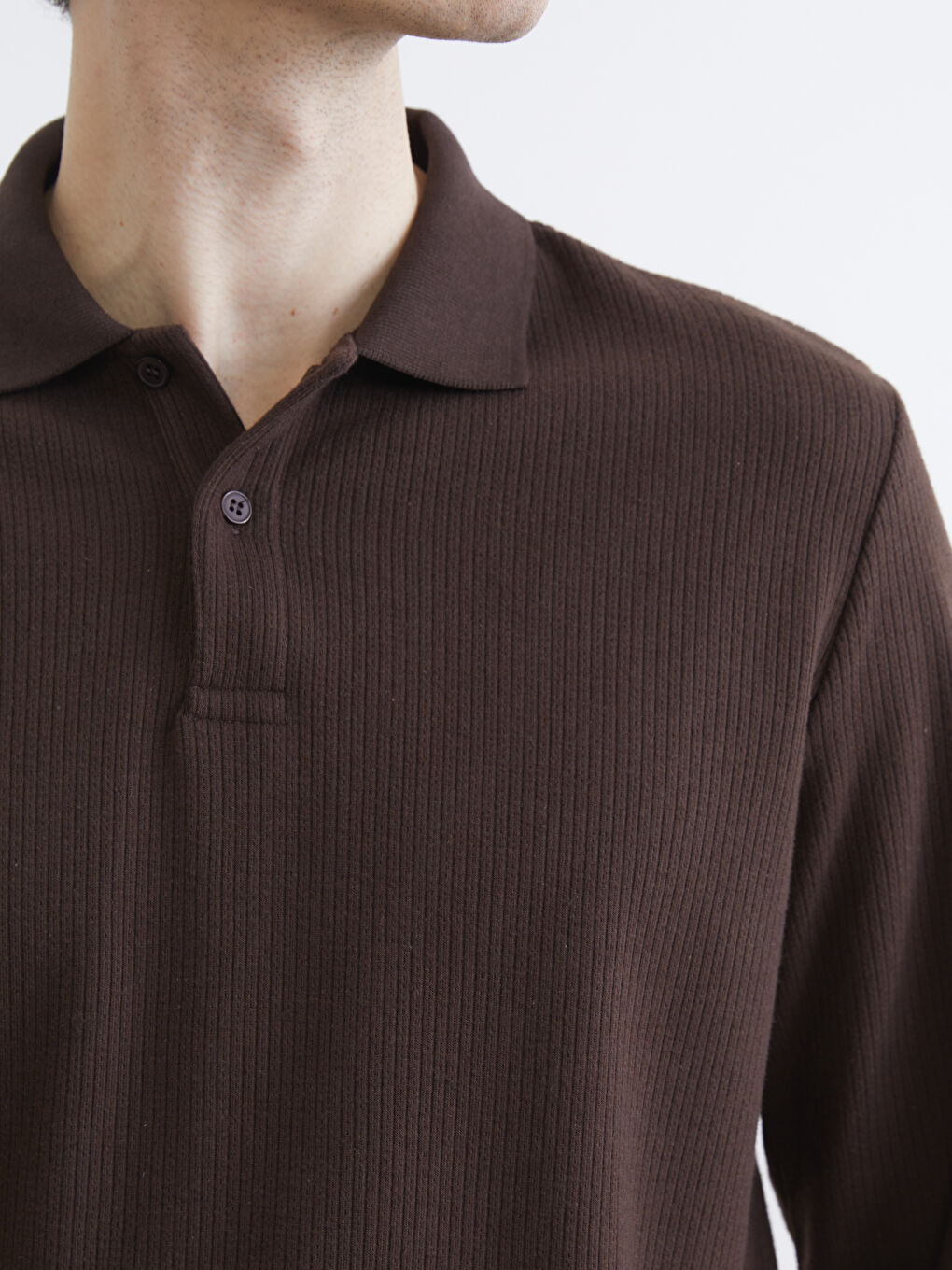 Kahverengi Polo Yaka Erkek Sweatshirt-2