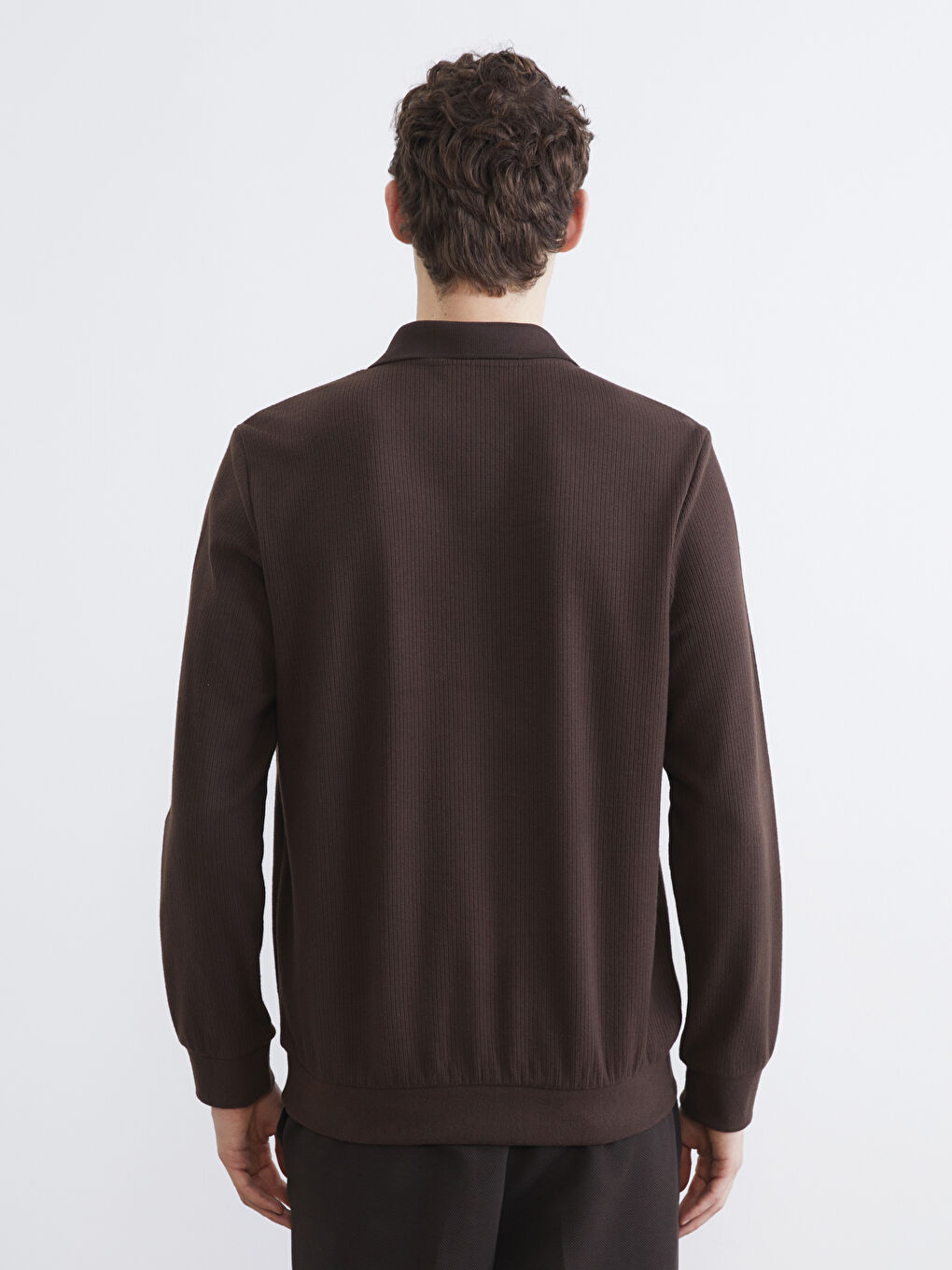 Kahverengi Polo Yaka Erkek Sweatshirt-3