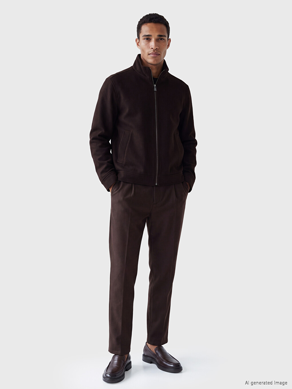 Kahverengi Regular Fit Dik Yaka Erkek Mont-1