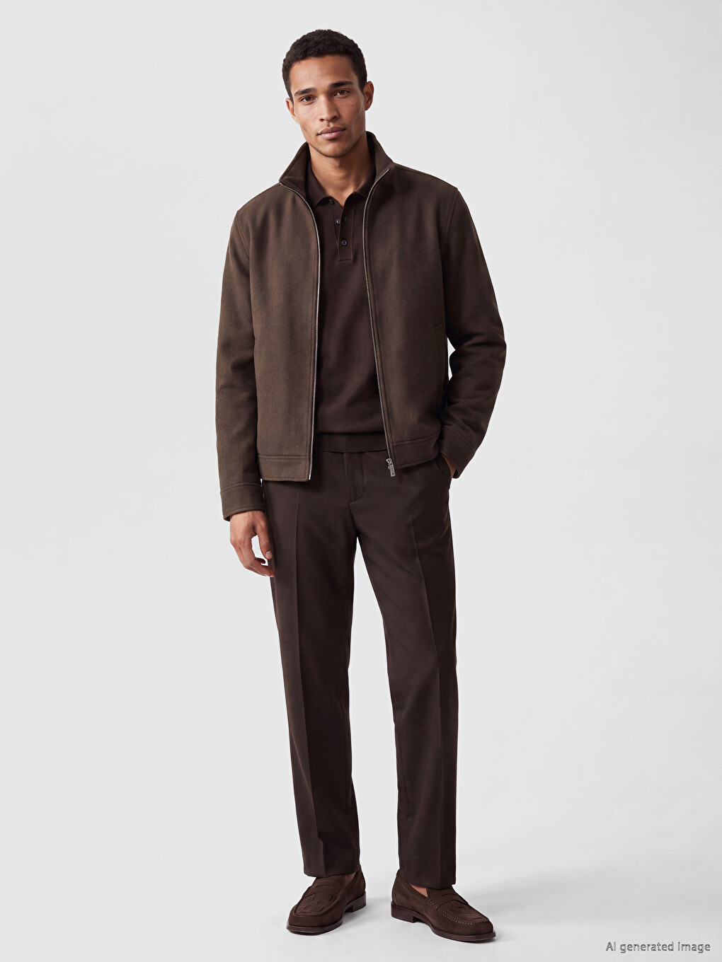 Kahverengi Regular Fit Dik Yaka Erkek Mont-1