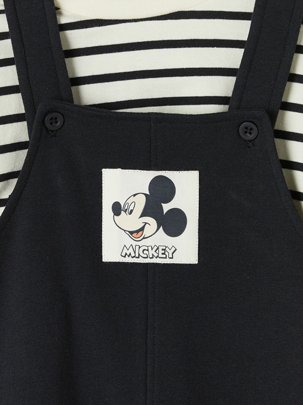 Ekru Mickey Mouse Erkek Bebek Salopet Takım-5