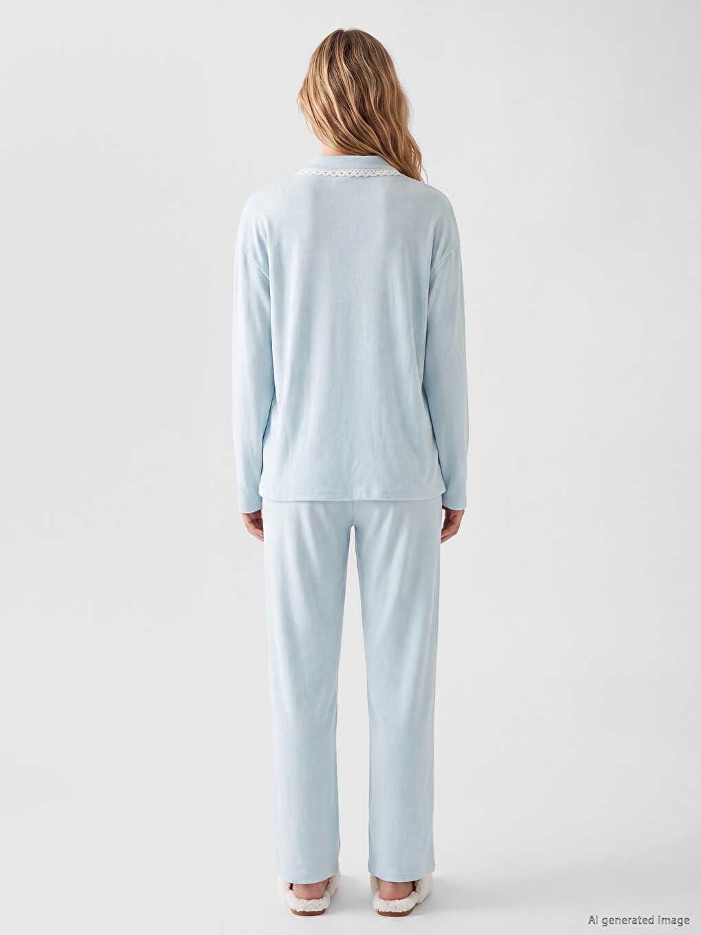 Collared Neck Plush Women's Pyjamas Set-2