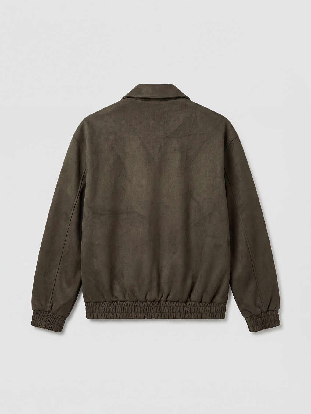 Haki Loose Fit Gömlek Yaka Erkek Deri Görünümlü Mont-5
