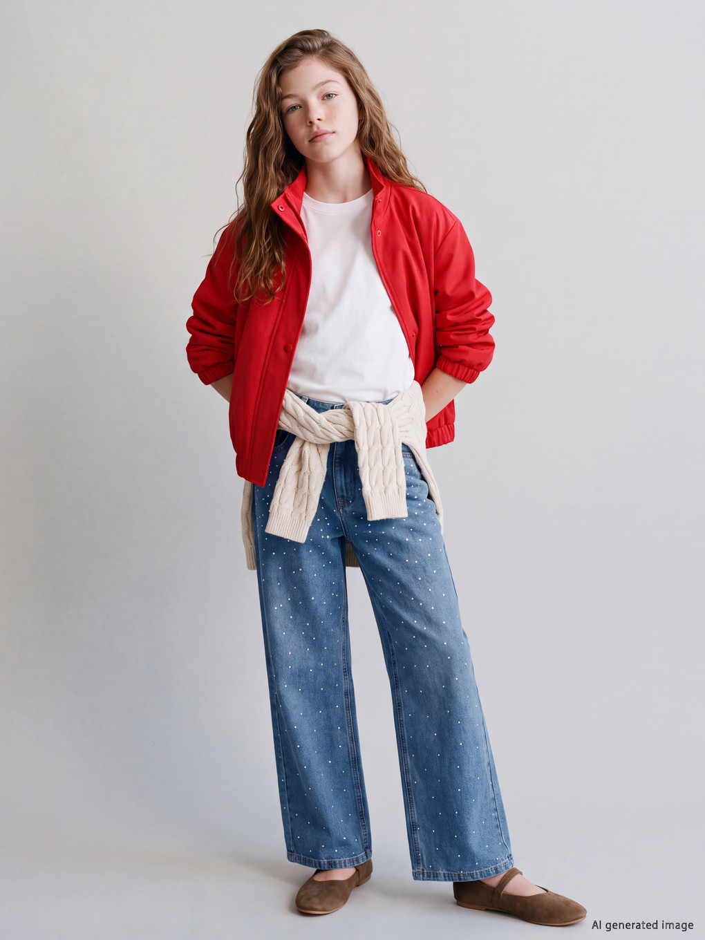 Rhinestone Wideleg Girls' Jeans-1