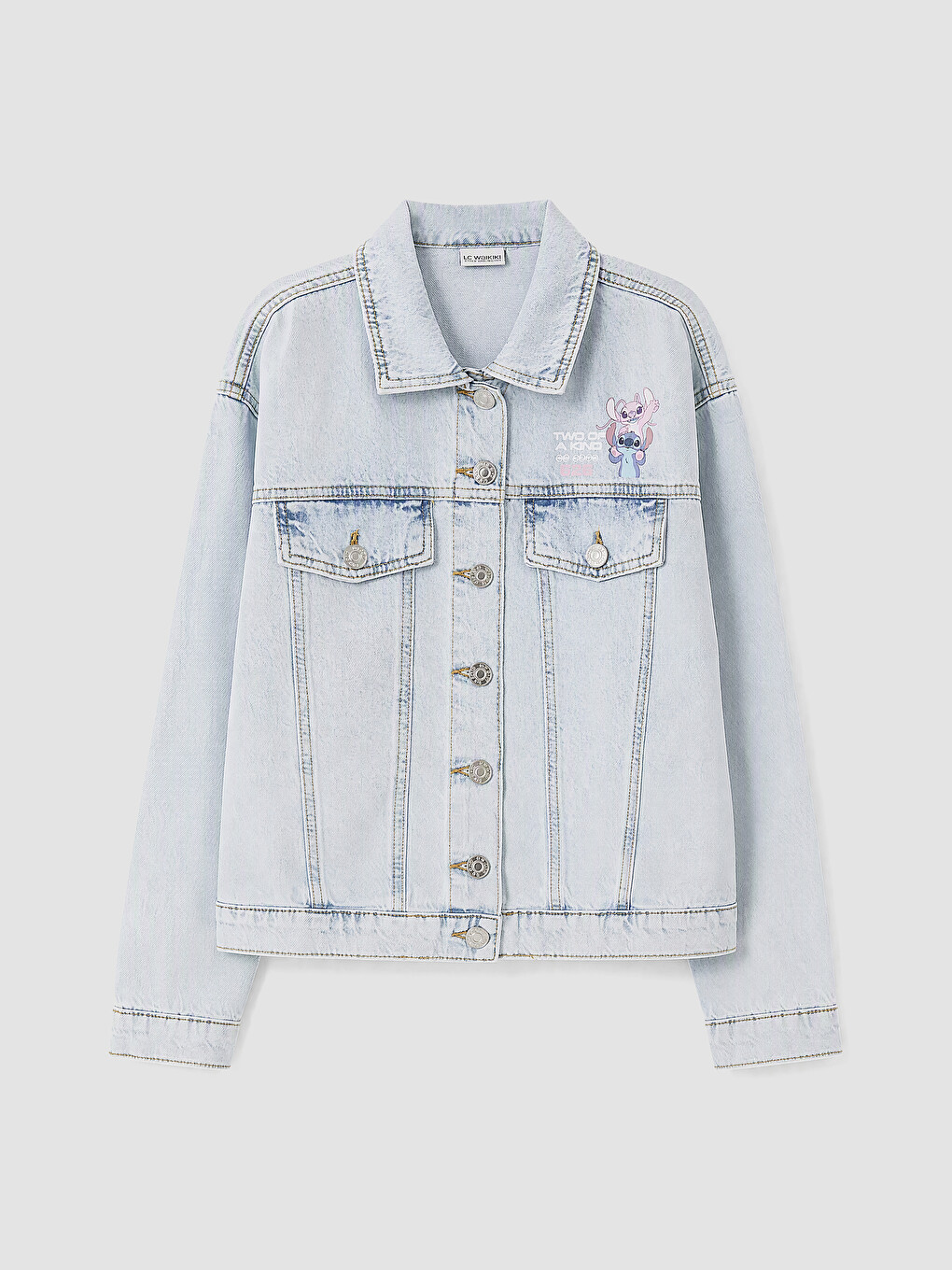 Mavi Stitch Baskılı Kız Çocuk Jean Ceket