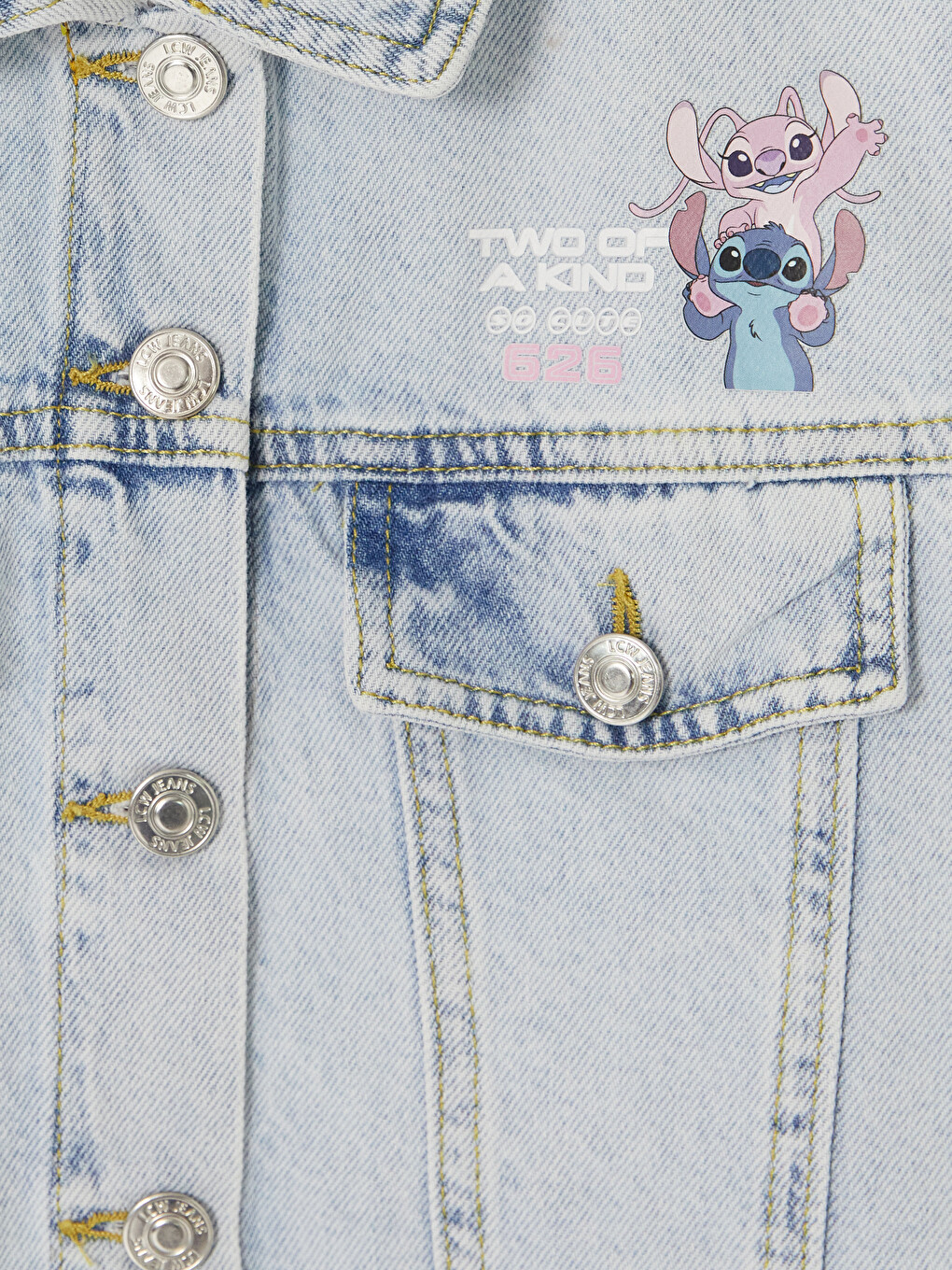 Stitch Baskılı Kız Çocuk Jean Ceket-3