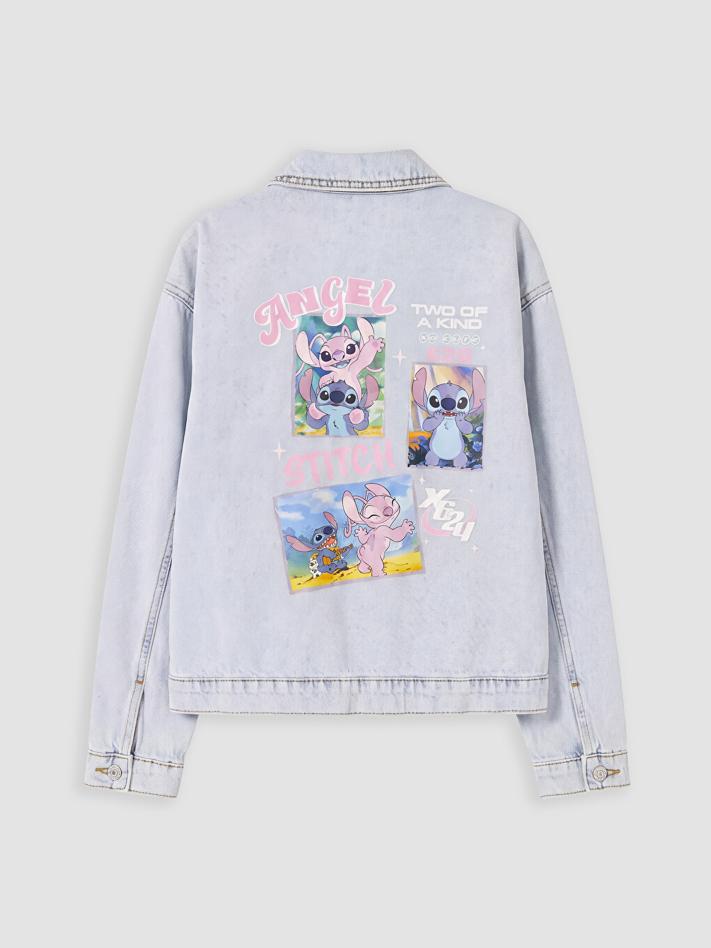 Stitch Baskılı Kız Çocuk Jean Ceket-4